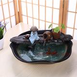 创意陶瓷摆件沙弥流水器室内喷泉加湿器招财礼品风水轮水景养鱼缸