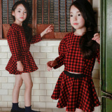 童装女童新年2015春秋装英伦格子套装时尚韩版小香风公主两件套裙