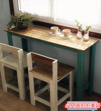 美式乡村实木餐桌椅组合复古做旧吧台电脑桌咖啡桌家用吧台简易