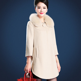 羊绒大衣女 2015冬装新款韩版高档狐狸毛领中长款羊毛呢大衣外套