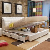家具软体床 皮艺床1.8米单双人床真皮床欧式婚床送货安装带抽屉