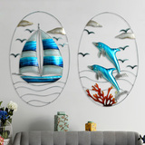 墙上装饰品壁饰 欧式地中海帆船海豚立体铁艺挂件 墙面壁挂饰墙饰