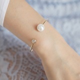 韩国进口正品代购饰品知性气质女人味珍珠水钻开口细手镯手环手链