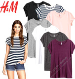 HMH&M2015夏专柜正品代购蓝白条纹基本款圆领短袖T恤女打底衫上衣