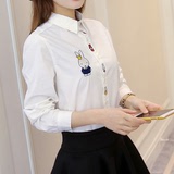 2016女士新款春装韩版衬衫学生修身长袖薄款白色纯棉休闲衬衣潮女