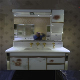 包邮 洗手盆pvc浴室柜组合送龙头 玉石台面带镜前灯一体台盆落地