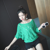 夏装新款韩版镂空圆领短袖T恤女修身显瘦短款套头针织衫打底上衣