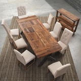 美式原木金属组装复古全实木做旧设计师家具铁艺老松木餐桌长餐桌