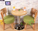 原木色西餐桌椅组合小圆桌咖啡厅桌椅 甜品店桌椅 奶茶店桌椅组合