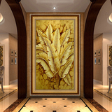 添画纯手绘金箔油画东南亚风格客厅玄关装饰有框画金色芭蕉叶泰式