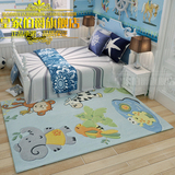 定制 晴纶手工儿童房男女孩房卧室动物地中海天蓝色卡通动漫地毯