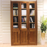 全实木书柜胡桃木书柜自由组合带玻璃门书柜两门三门书柜储物柜