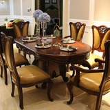 欧式餐桌 餐厅实木雕刻长餐桌 1.8米高档餐桌椅组合椭圆形餐桌
