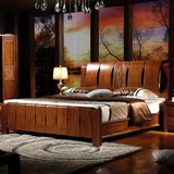 御赐福 新中式实木床双人床1.8米橡木高箱床卧室组合床储物大婚床