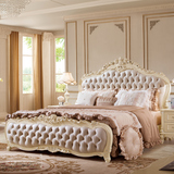 欧式床实木床 美式真皮床 1.8米双人床橡木床 高档公主床婚床白色