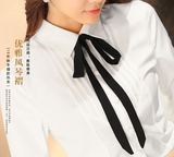 春季长袖白衬衫女OL韩版修身职业装学生工装加绒蝴蝶结加厚女衬衣