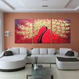 装饰油画招财树现代简约客厅沙发背景墙挂画无框画花卉厚油刀画