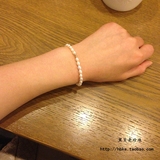 黑贝壳珍珠 韩版时尚4-4.5mm小米珠白色天然淡水珍珠14k包金手链