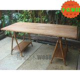 美式铁艺实木餐桌 松木A字型桌脚 大班台办公桌 工作台 绘图书桌