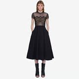 麦果时尚2016夏装新款欧美定制修身短袖蕾丝连衣裙 高腰中长款潮