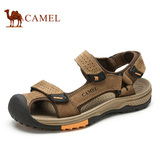 Camel/骆驼男鞋 2016夏季 户外休闲凉鞋男头层牛皮沙滩鞋魔术贴