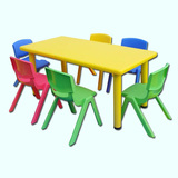 幼儿园PVC塑料桌椅 儿童桌椅学习套装可升降 加厚五梁方长桌批发