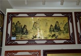 千峰竞秀办公室会议室装饰画山水画泰山国画风景画白雪石实木框