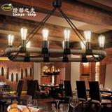 复古创意设计师的工程灯美式乡村麻绳吊灯10头古堡灯餐厅长形吊灯