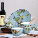 6人手绘陶瓷餐具碗碟套装特色创意中西欧式盘子米饭碗乔迁送礼品
