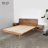北欧宜家复古怀旧实木橡木床简约美式北美黑胡桃木1.8米双人婚床