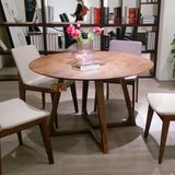 北欧简约家用餐台 大圆桌实木创意圆形原木餐桌椅组合松木纯实木