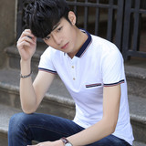 夏季短袖T恤男士翻领纯棉修身带领体恤夏天青少年有领流行韩版衫