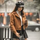 2015秋装流苏修身韩版长袖上衣夹克开衫百搭短款麂皮绒短外套女