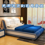 床皮床新款1.8米1.5现代简约小户型真皮床双人婚床带储物软体床