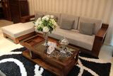 黑胡桃大小户型转角沙发 宜家现代纯实木沙发 客厅厚重款木架沙发