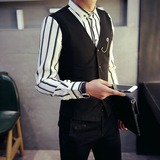 男装男士长袖衬衫条纹韩版修身潮款商务衬衣服假两件发型师寸衫潮