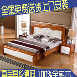 全实木橡木床 地中海双人床1.8米 高箱储物婚床1.5米 实木床大床