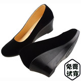 新款老北京布鞋女鞋工作鞋黑色坡跟平底上班鞋女圆头职业高跟鞋子