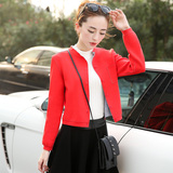 2016春季韩版大码女装时尚修身纯色小香风单件短款外套女长袖上衣