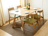 北欧创意原木胡桃木色餐桌13M 简约日式实木餐桌椅组合圆角长餐桌