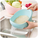 日本塑料沥水篮漏盆洗米筛淘米盆水果洗菜筐 大号加厚厨房淘米器