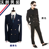 秋季韩国定制款定做韩版双排扣修身西服休闲男弹力西装有套装大码