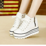 2016新款小白色帆布鞋女款单鞋韩版高帮平底板鞋运动休闲学生球鞋
