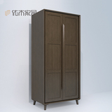 纯实木两门衣柜进口白橡木0.9米双门衣柜简约日式胡桃色卧室家具