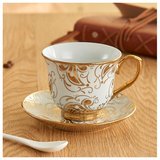 欧式茶杯套装电镀陶瓷金边咖啡杯子配碟送勺喝水杯牛奶杯包邮特价