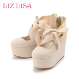 Liz Lisa2016春季新款浅口坡跟系带9602休闲时尚防滑底高跟女鞋子