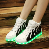韩版高帮七彩闪光灯发光鞋LED夜光鞋USB充电荧光鞋男女款情侣板鞋