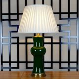 现代新中式全铜陶瓷装饰台灯卧室书房客厅宜家墨绿色釉装饰陶瓷灯