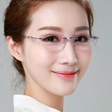 近视眼镜女士无框眼镜架成品度数配眼镜防紫外线辐射眼镜框轻6019