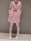 2015新款韩版女装冬装粉色中长款棉衣外套女羊羔毛鹿皮绒棉袄大衣